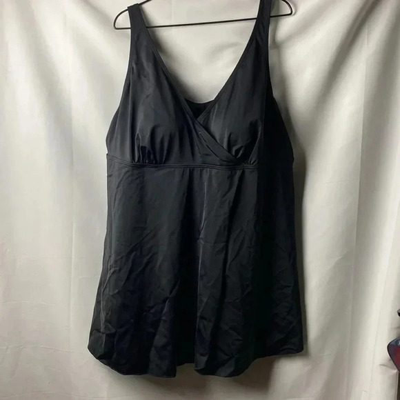 SWIM SUITS FOR ALL WO SIZE 30 ONE PIECE BLACK SWIMSUIT LINED BRA FAUX WRAP FRONT - Picture 2 of 14